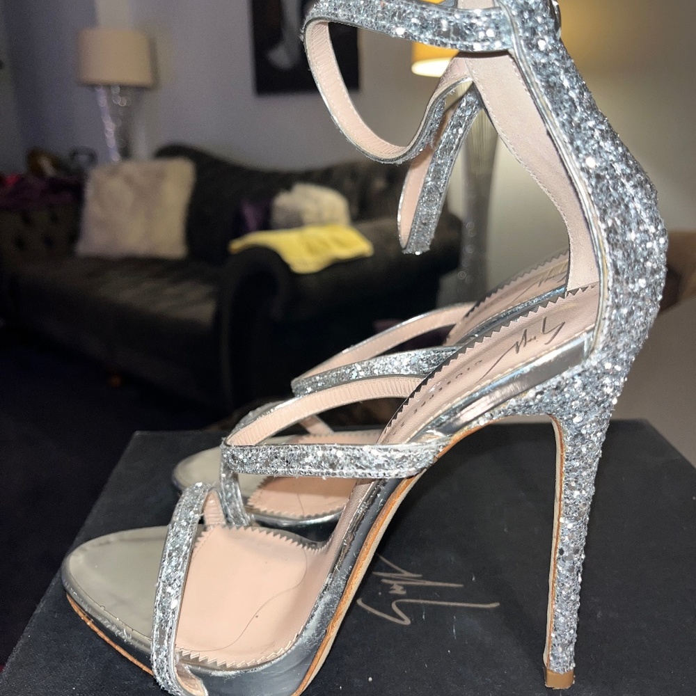 Giuseppe Zanotti Silver Glitter Strappy Heels